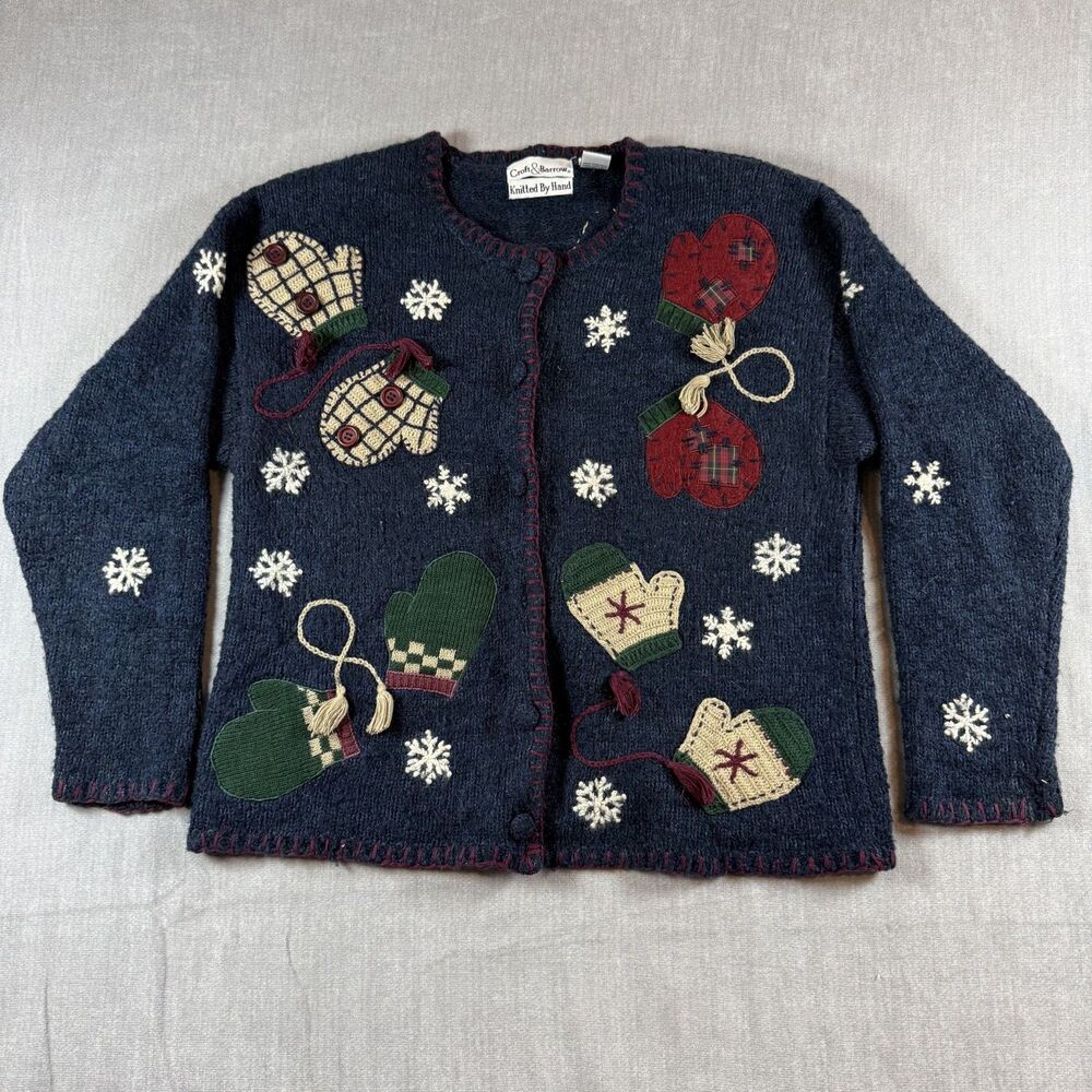 Croft & Barrow Silk Wool Blend Hand Knit Christmas Winter Cardigan Womens L